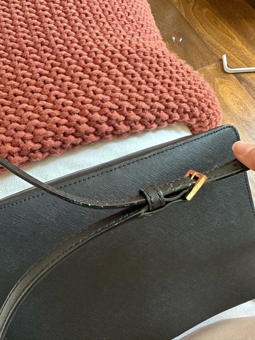 kate spade Black Leather Crossbody with Striped Lining